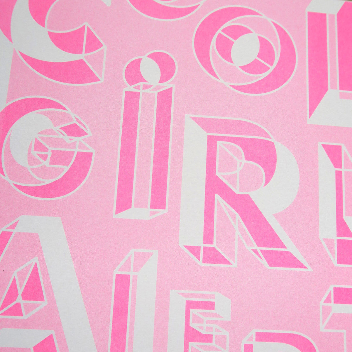 Cool Girl Alert is an art print with fluorescent pink, white and gold colours. In the corner it says Subject: Public Service Announcement; Date: 365 days a year AM to PM; To: Whom it may concern; From: Le OG Cool Girl cool girl@slayallday.com.