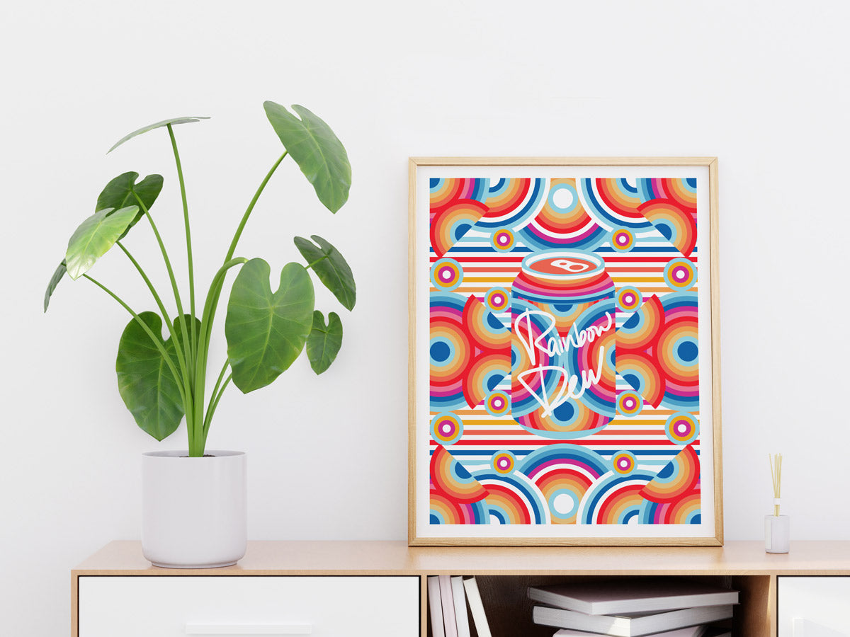 A print sitting next to a plant on a cadenza