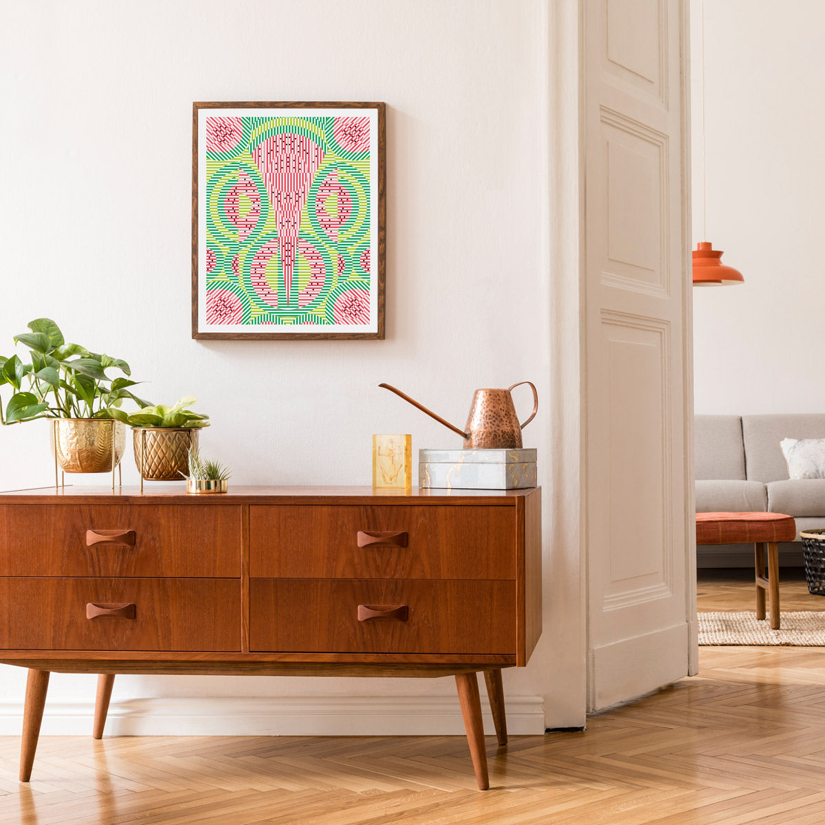 Modern home with a framed print handing on the wall