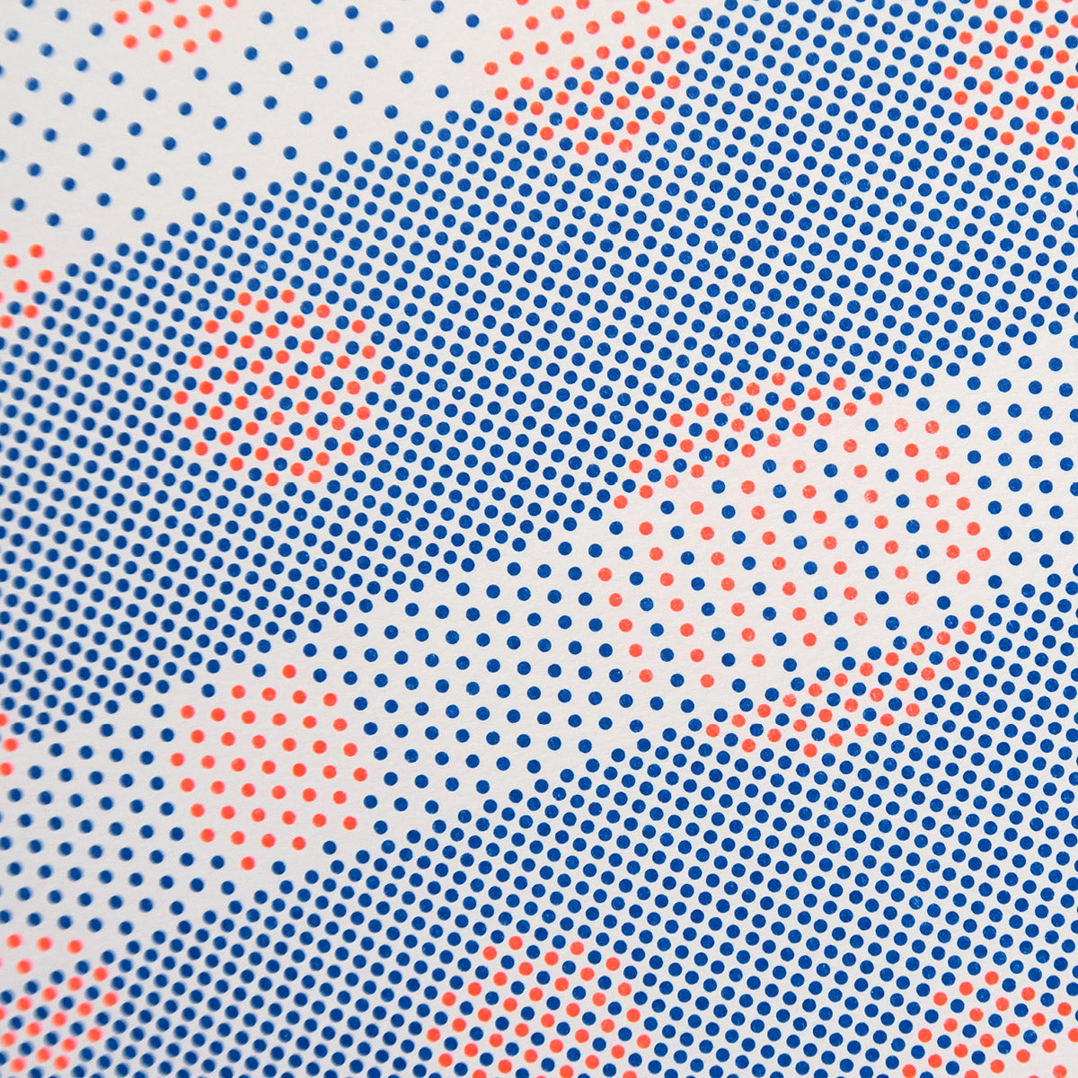 Dopamine High is a pop art print that is made up of many dots in fluorescent orange and blue. It has radial circles made of these small dots like pixels in an image. The letters that spell out DOPAMINE are also made up of small dots. It plays on Gestalt theories about how the organized whole is perceived as more than the sum of its parts.