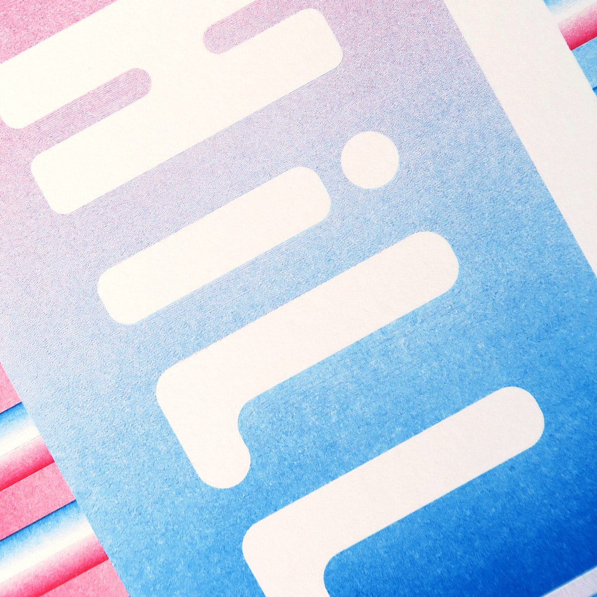 A graphic red white and blue risograph print that is zoomed in