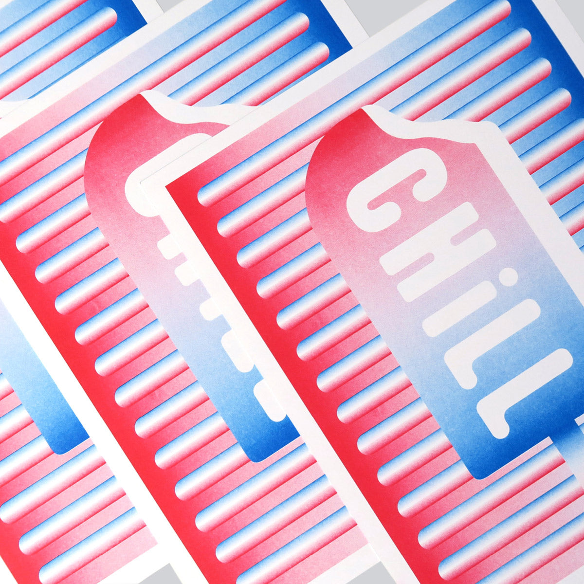 Three graphic blue and red popsicle art print with the word chill in white