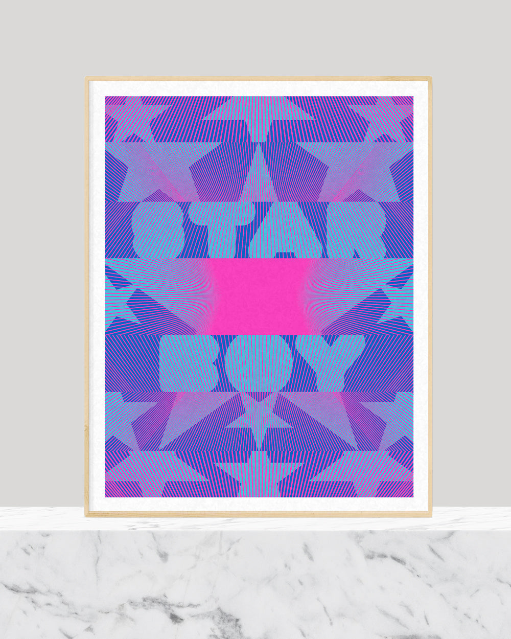 A framed print with an art print with star boy written in blue and megenta